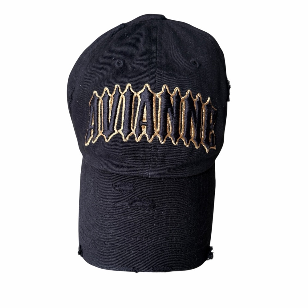 Avianne Jeweler Black Distressed Adjustable Ball Cap with Heavy Embroidered Logo